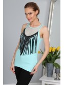 Damen-Top mit Fransen Türkis 2947 – Online-Shop – Boutique